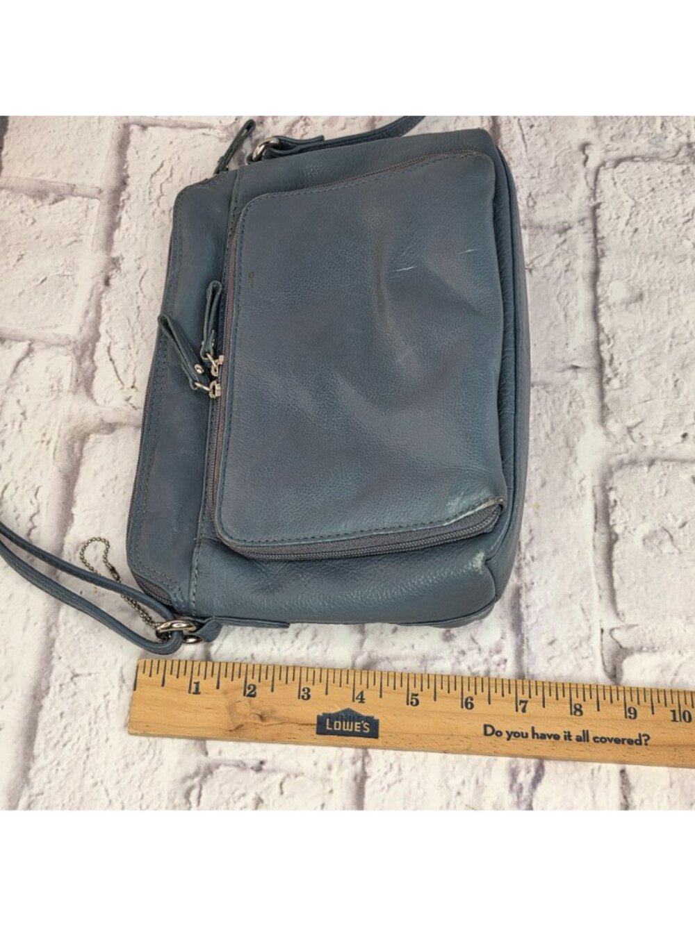 Great American Leather Works Crossbody Bag Blue Gray Multi Pocket Leather Purse - Picture 13 of 16